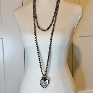 Smoky Crystal Beaded Long Layered Necklace Crown Heart Pendant Gothic Statement